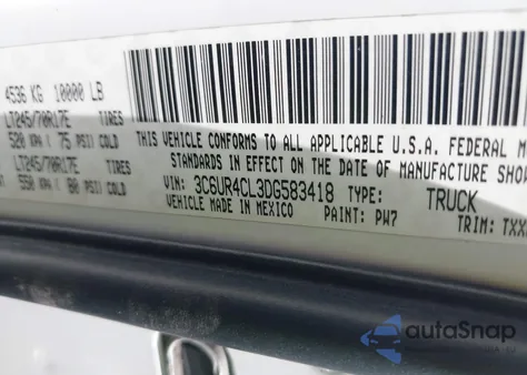 2013 Ram 2500 Tradesman from USA, damaged, VIN 3C6UR4CL3DG583418